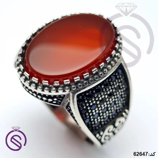 انگشتر نقره عقیق قرمز مردانه مدل ایلیا کد 62647