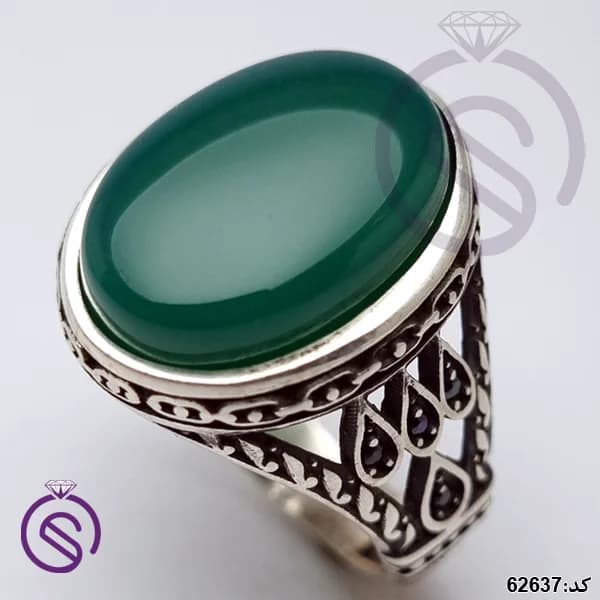 انگشتر نقره عقیق سبز مردانه مدل یاشار کد 62637