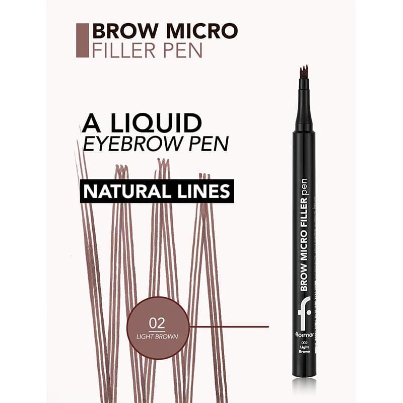 هاشور ابرو فلورمار Flormar مدل Brow Micro Filler Pen شماره 002 رنگ Light Brown — تصویر ۴