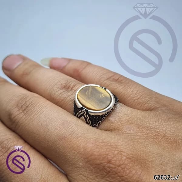 انگشتر نقره چشم ببر مردانه کد 62632 — تصویر ۴