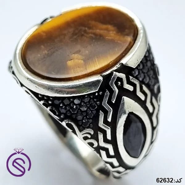 انگشتر نقره چشم ببر مردانه کد 62632