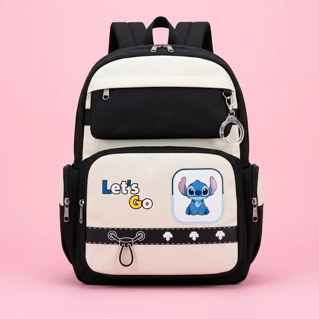 کیف مدرسه دخترانه و پسرانه مدل Let’s Go با جامدادی آویزدار — تصویر ۲