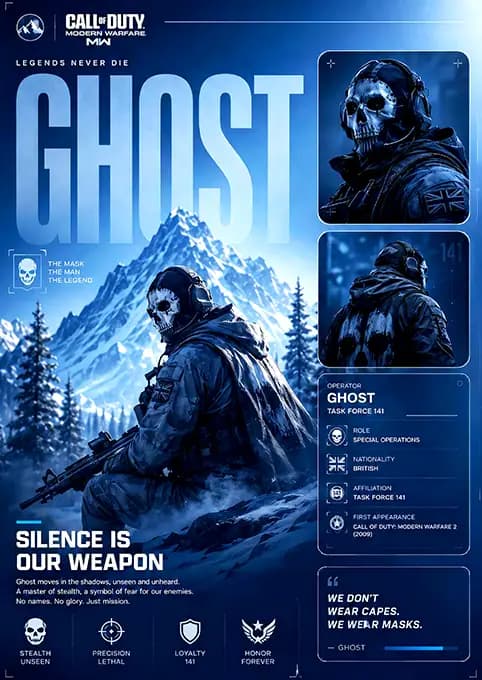 متال پوستر بازی Call Of Duty شخصیت گوست کد N703