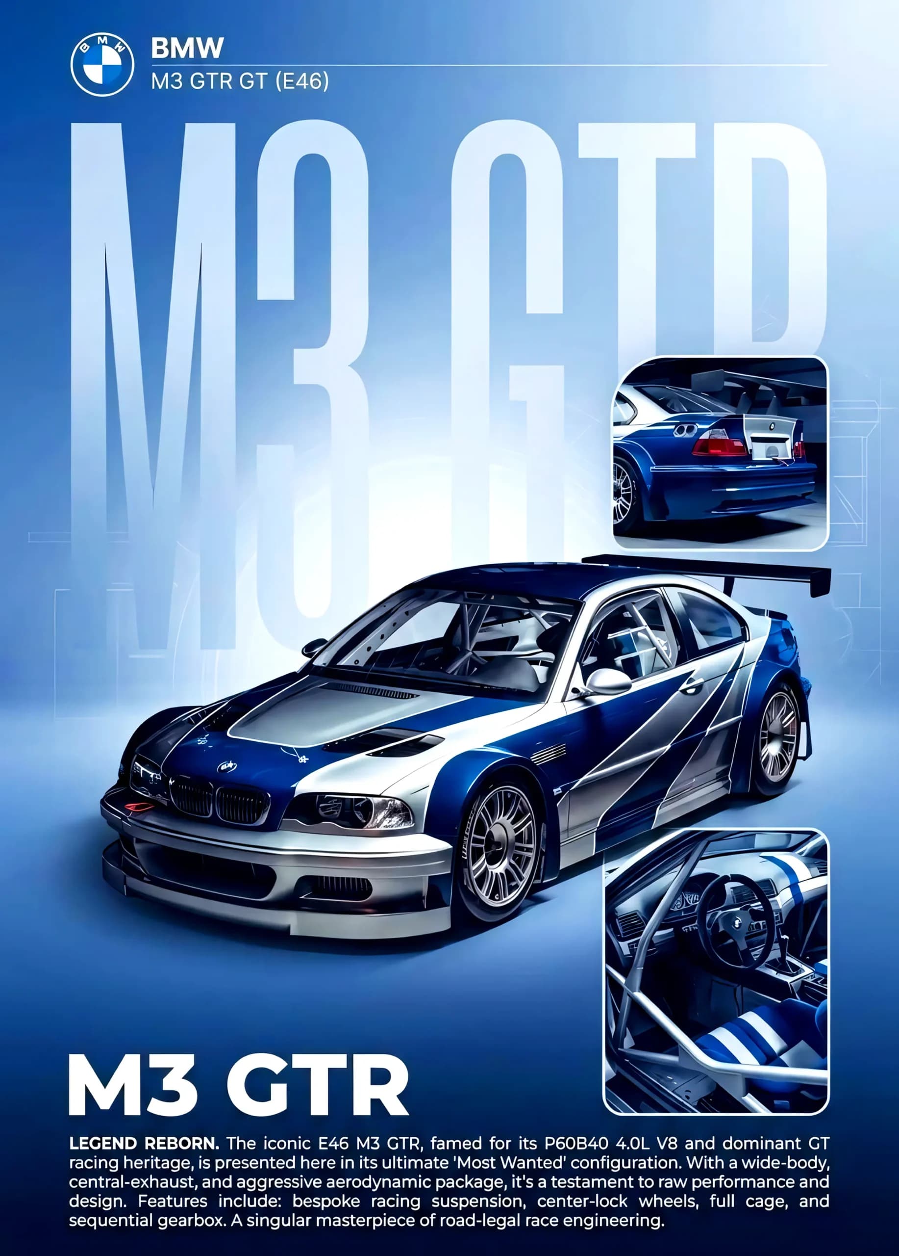 متال پوستر BMW M3 GTR کد N703