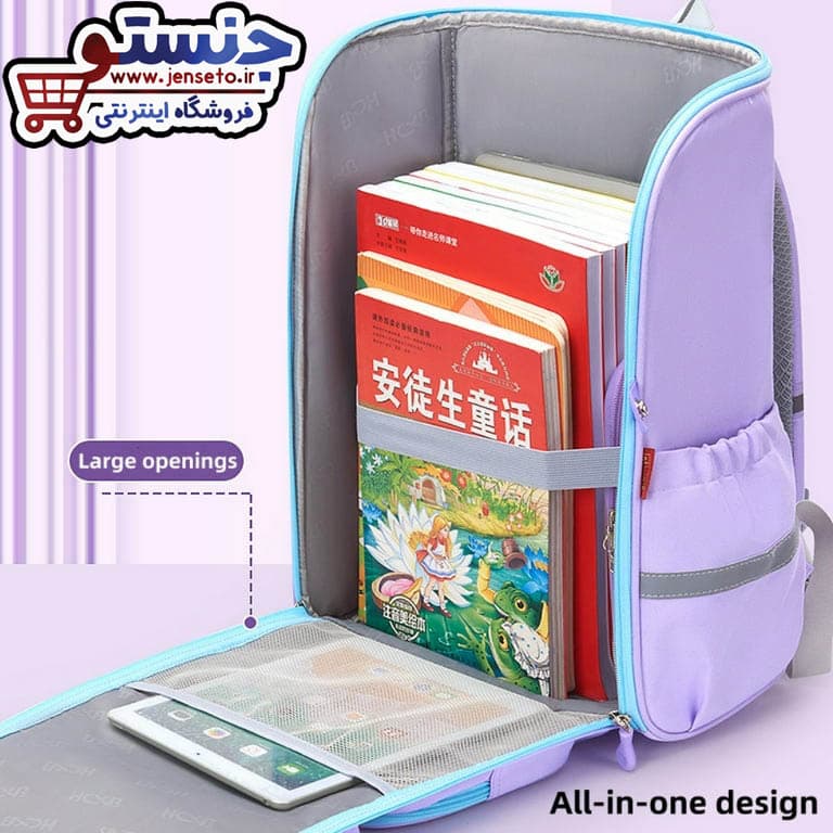 کوله پشتی صندوقی سفره ای دخترانه و پسرانه فانتزی کمربند دار خارجی وارداتی (کیف مدرسه) huacheng کد 965 — تصویر ۵
