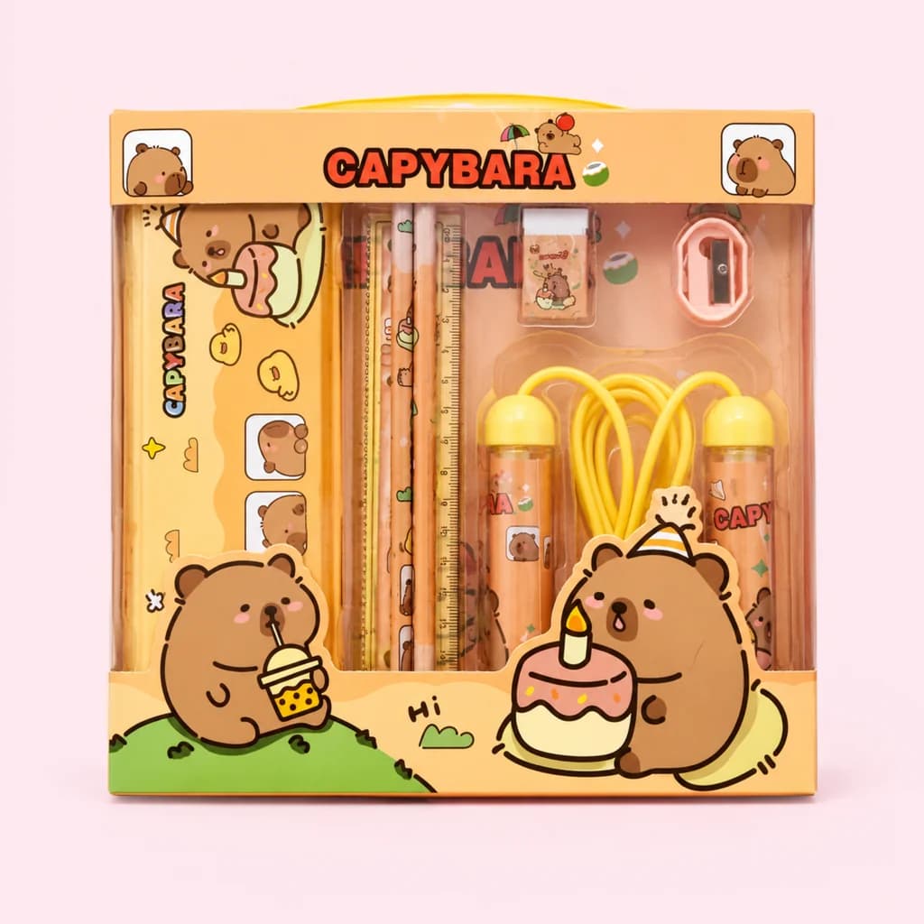 ست لوازم تحریر فانتزی کاپی‌بارا مدل CAPYBARA همراه با طناب بازی