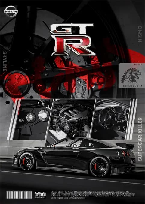 متال پوستر ماشین Nissan GTR کد N605
