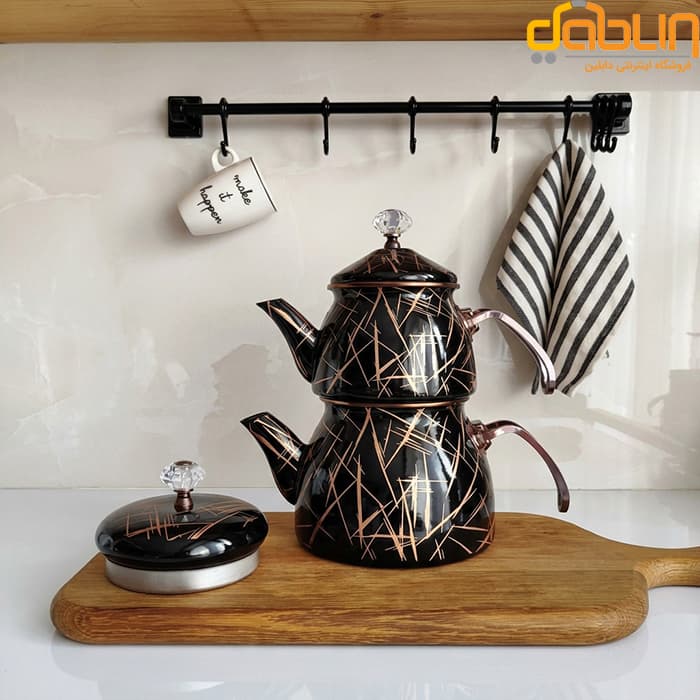 کتری و قوری شاهین Shahin طرح ماربل مشکی