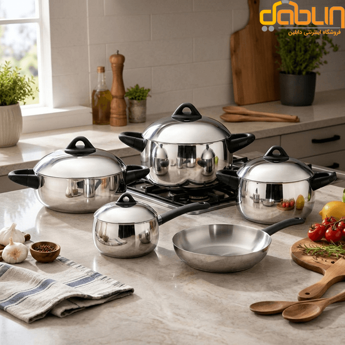 سرویس قابلمه استیل ۹ پارچه آرو Arow NovaCook — تصویر ۴