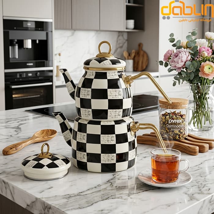 کتری و قوری سیمای simay طرح پاچی شطرنجی