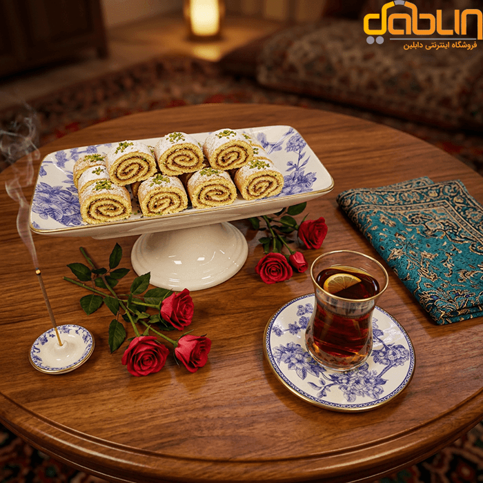 رولت‌خوری مستطیل پایه‌دار گل آبی GÖNÜL — تصویر ۶