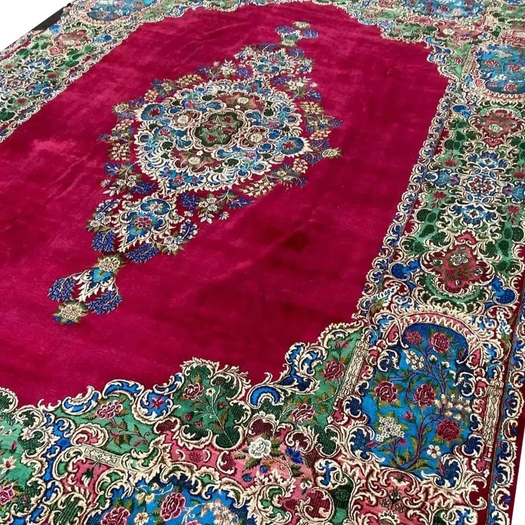 فرش دستباف 100 ساله یزد 500 در350 آنتیک قدیمی رنگ گیاهی جفت