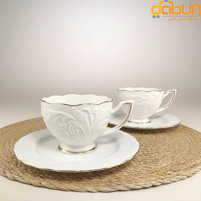 سرویس چایخوری طرح برجسته سفید شاهین porselen