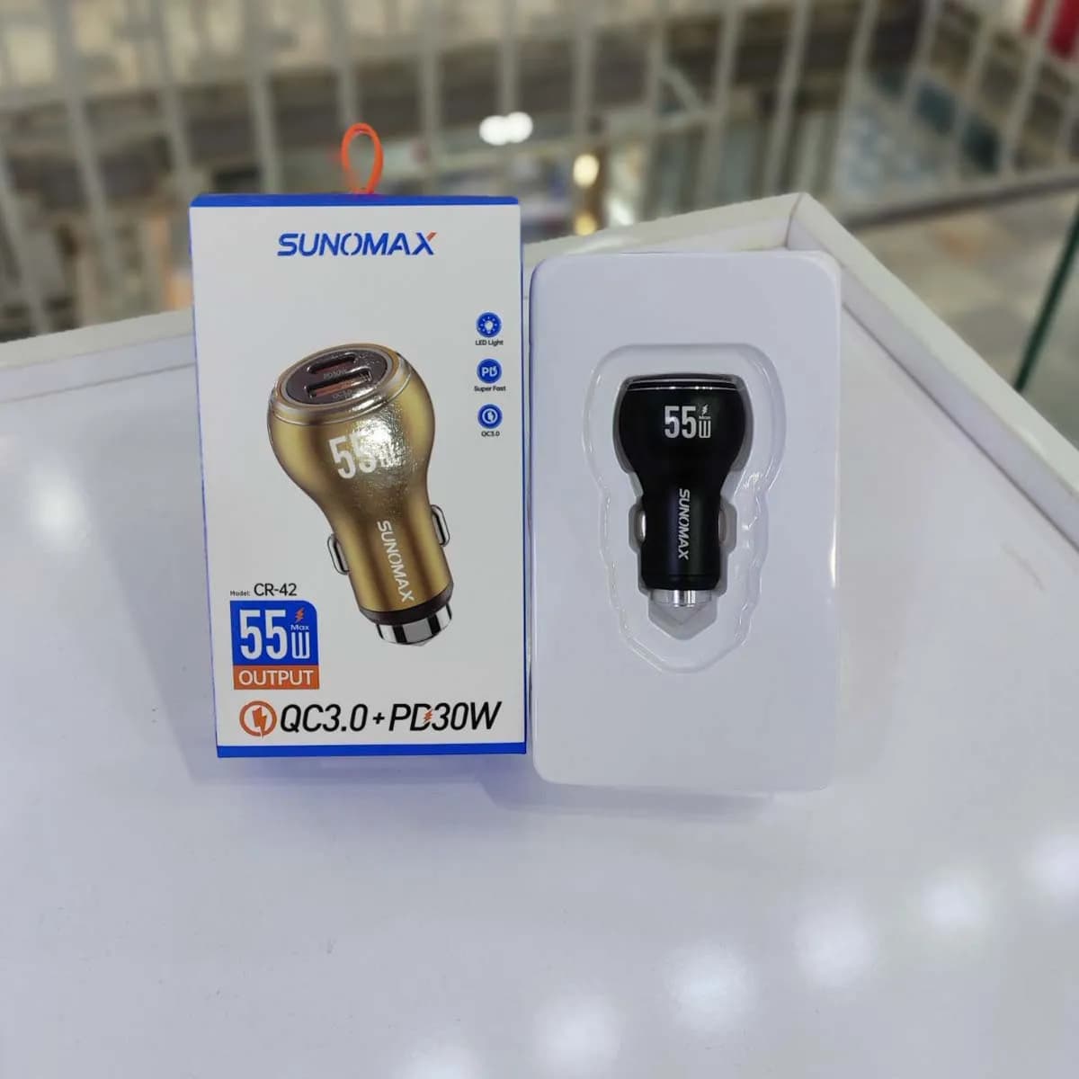 شارژر فندکی SUNOMAX CR-42 دوپورت 55 وات PD و QC — تصویر ۳