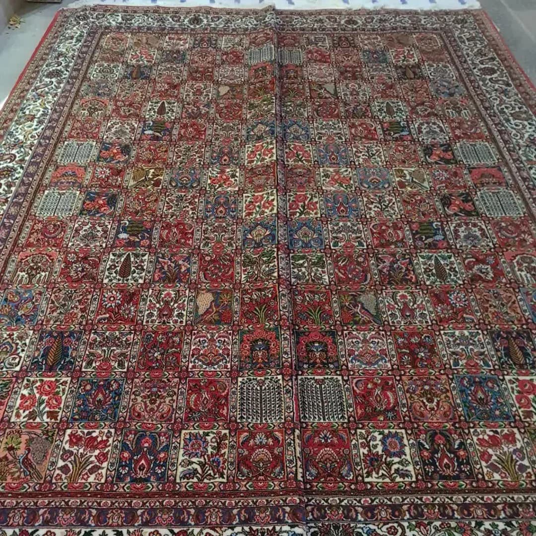 فرش دستباف جفت 9 متری بختیاری خشت ریز رنگ گیاهی