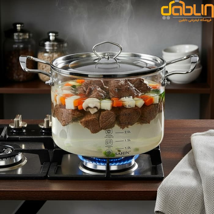 قابلمه پیرکس دسته استیل ۴/۵ لیتری Şahin