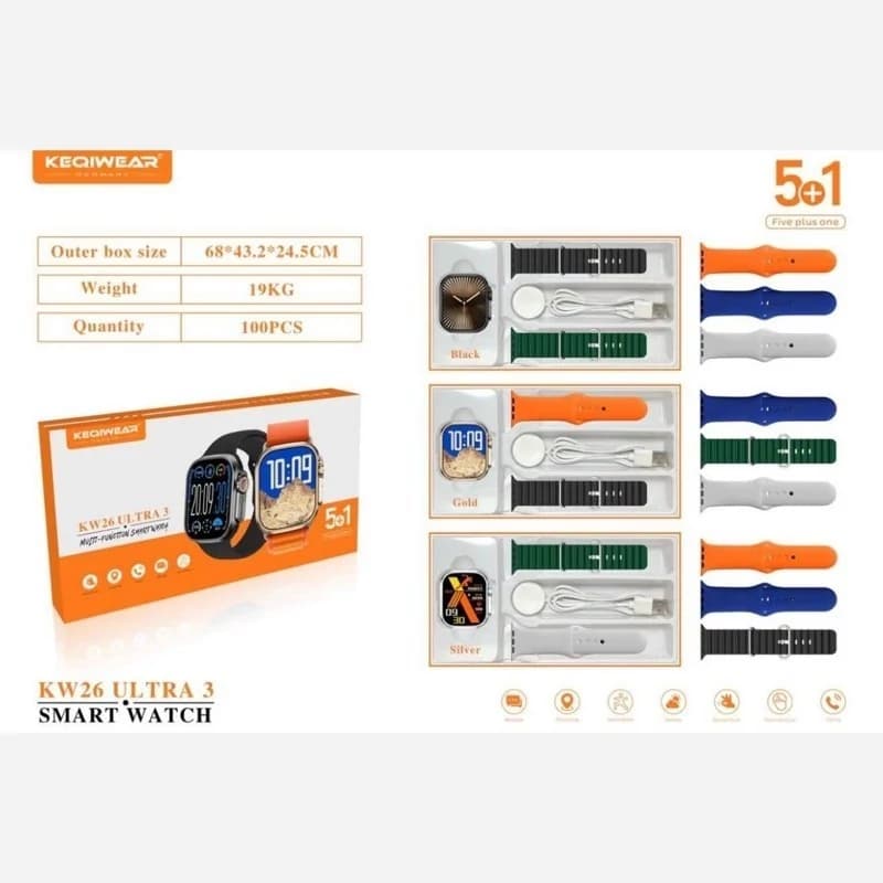 ساعت هوشمند کیوکویر مدل KW26 ULTRA3 با 5 بند — تصویر ۷