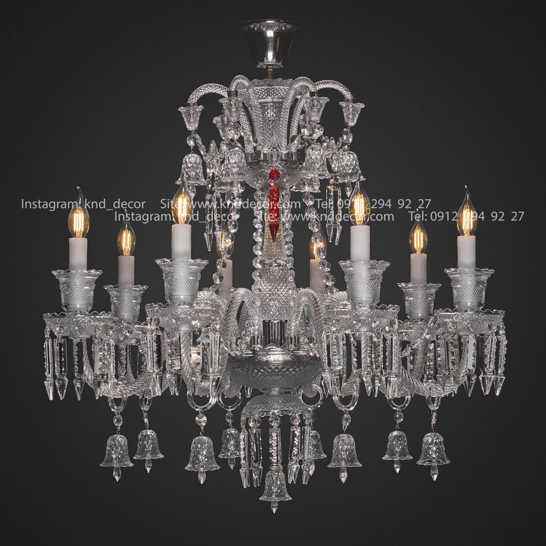 لوستر باکارات صادراتی گرید 1 شفاف 8 شاخه