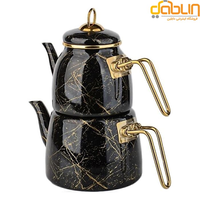 کتری و قوری پاچی مرمر مشکی با رگه طلایی
