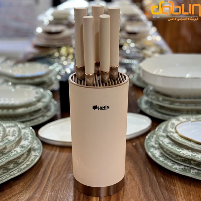 ست چاقو استوانه‌ای ۶ پارچه کرم شاهین defne