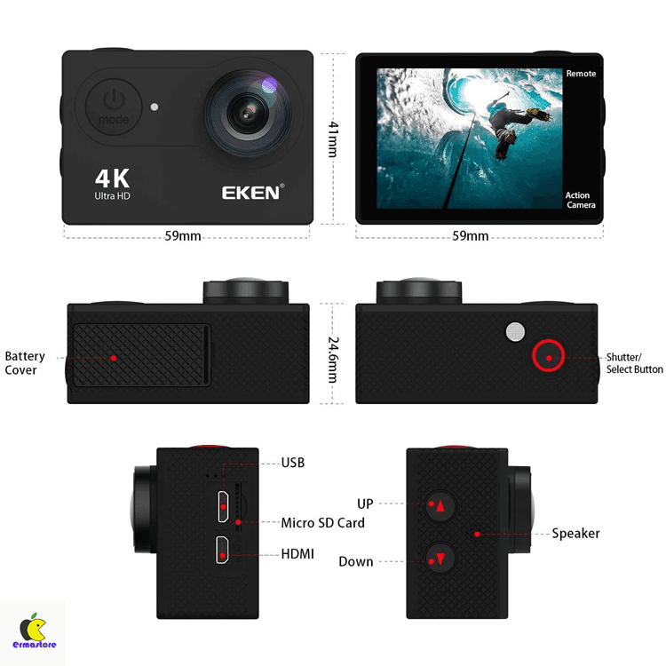 دوربین فیلم برداری ورزشی اکن مدل Eken H9R 4K — تصویر ۳