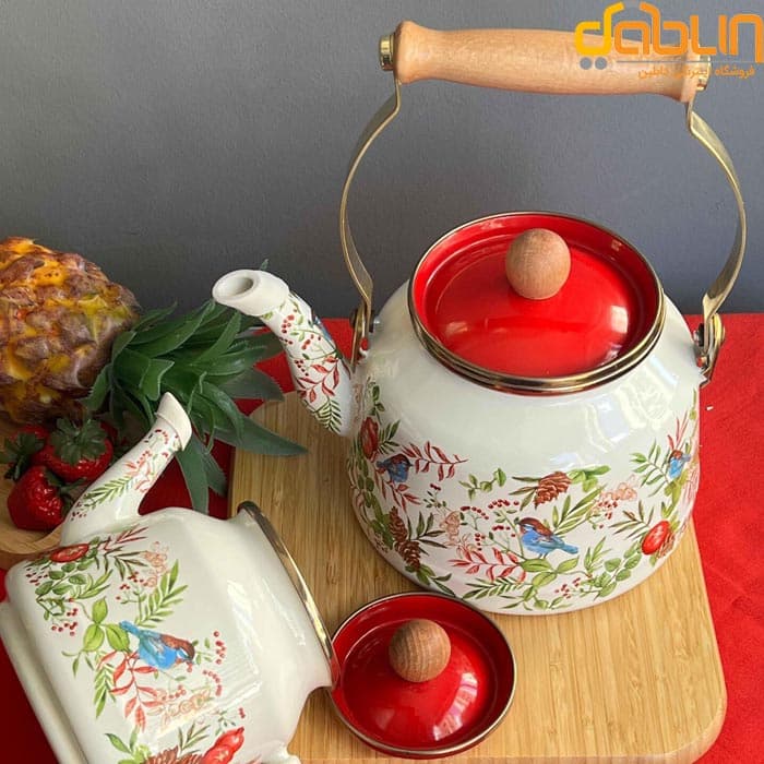 کتری و قوری لعابی میس مدل میرا طرح گنجشک