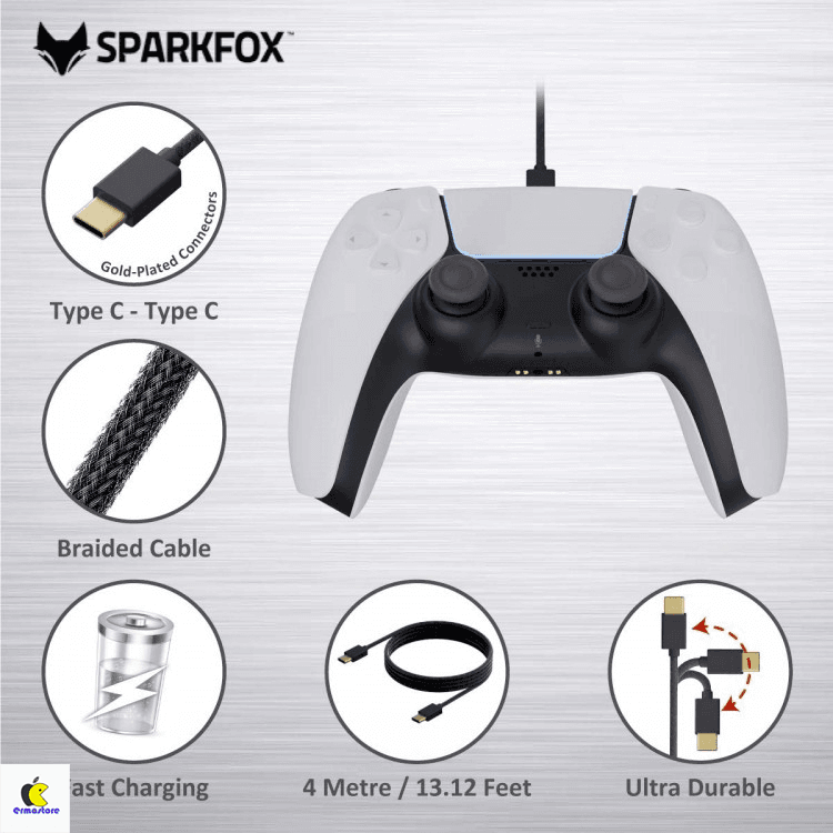 کابل شارژ یو اس بی سی SparkFox برای دسته پلی استیشن 5 — تصویر ۴
