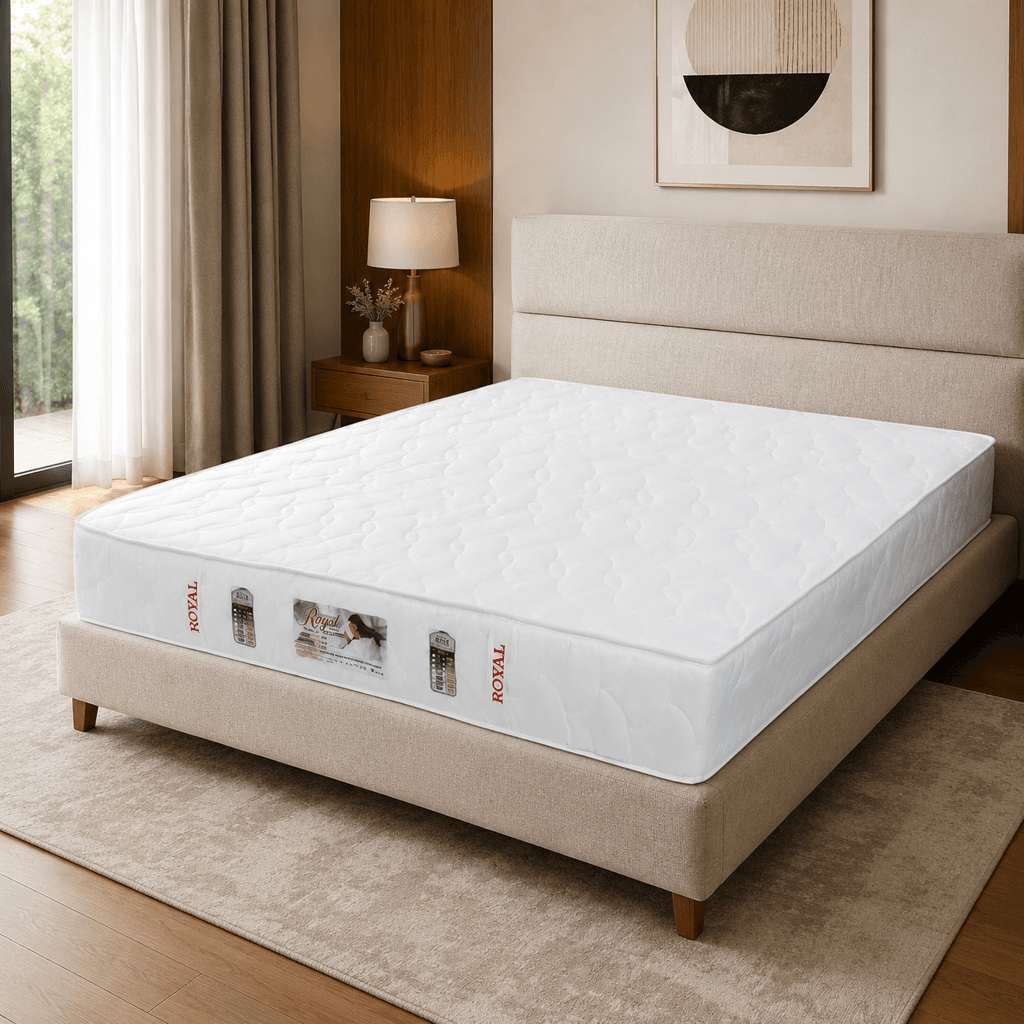 تشک رویال طبی فنری یکنفره سایز ۲۰۰×۱۲۰ سانتی متر | تشک رویال مدل طبی فنری | ارتفاع ۲۵ سانتی‌متر، درجه سفتی ۶ از ۱۰، مناسب کمردرد و ضمانت ۵ ساله