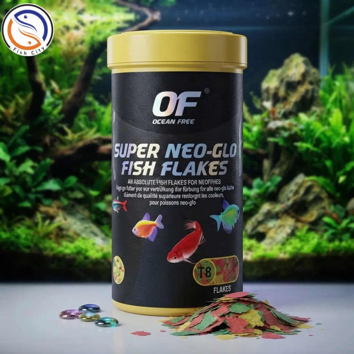 غذا ماهی اوشن فری مدل پولکی Super Neo-Glo Fish Flakes T8 وزن 95 گرم
