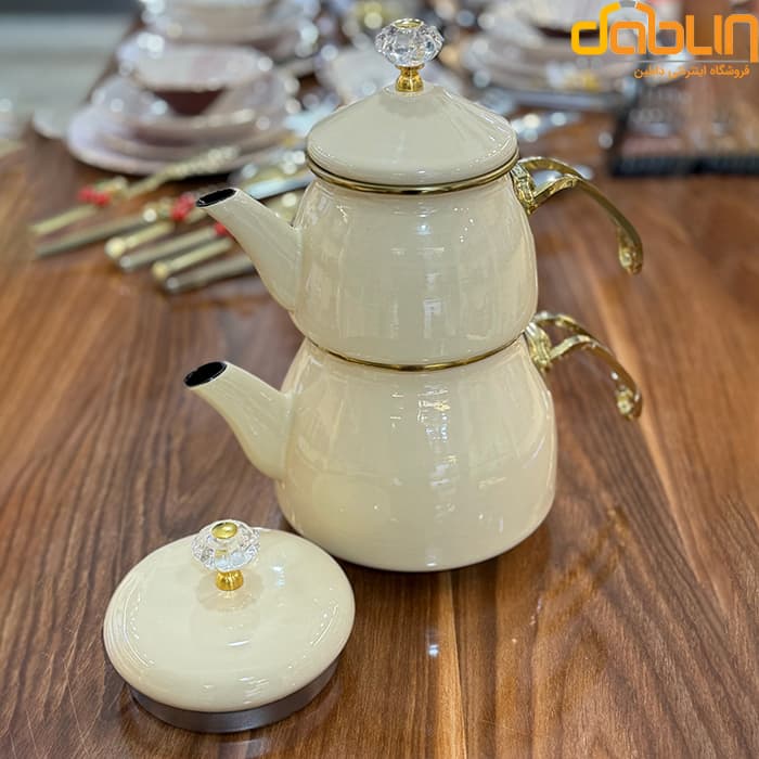 کتری و قوری لعابی شاهین طرح ساده — تصویر ۳