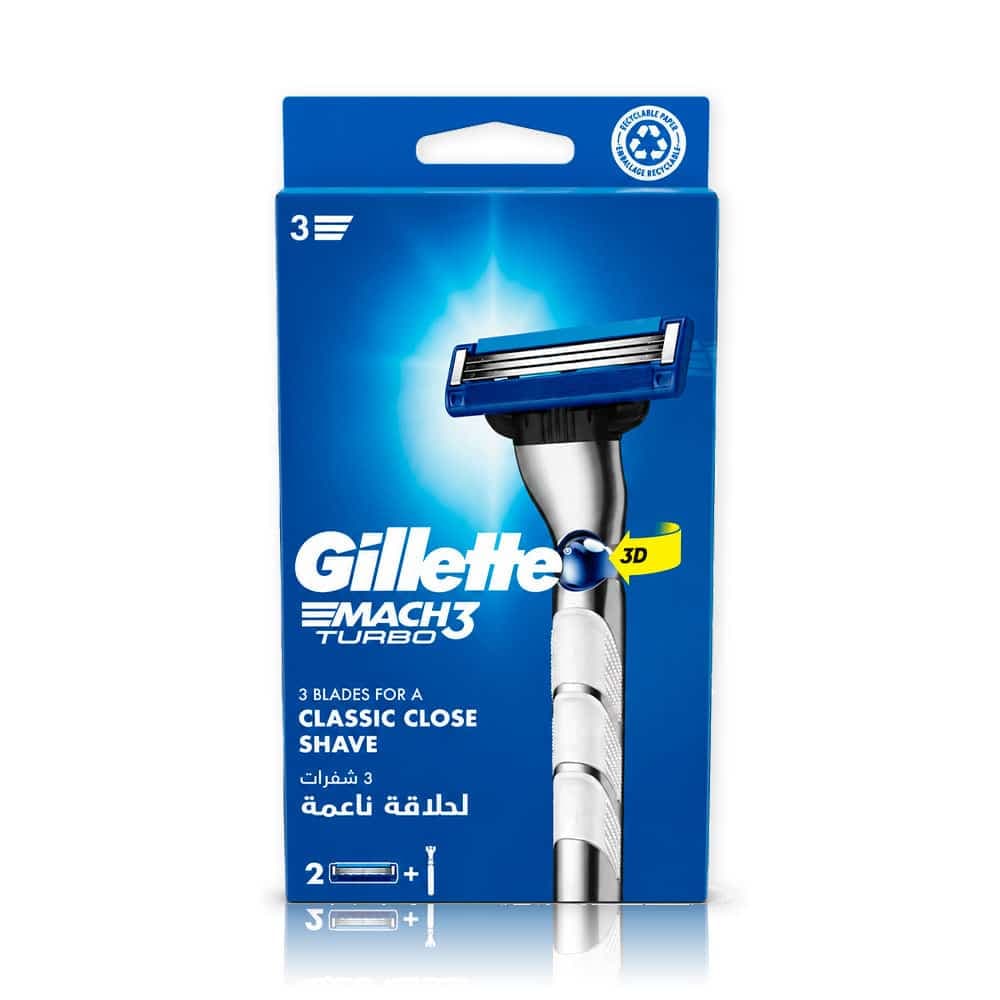 خودتراش ژیلت مچ تری توربو سه بعدی به همراه ۲ تیغ یدک | Gillette Mach3 Turbo 3D