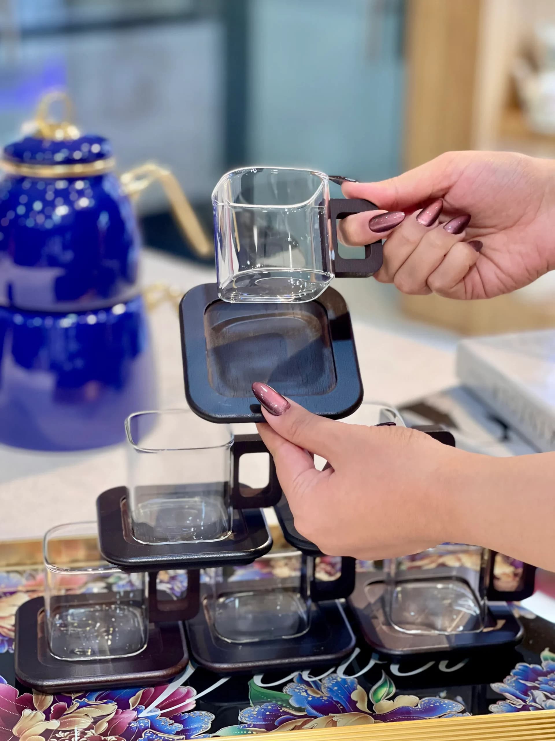 فنجان نعلبکی پیرکس مربع زیره بامبو وارداتی — تصویر ۴