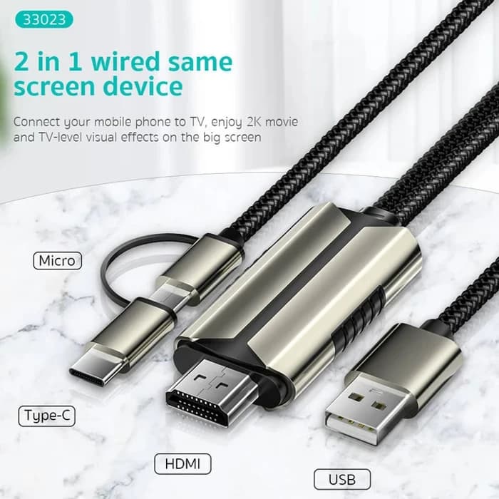کابل HDMI به تایپ سی و میکرو کوتتسی مدل 33023 طول 2 متر — تصویر ۴