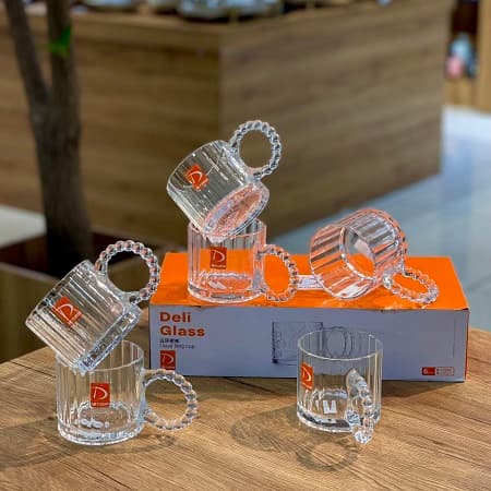 ماگ دسته حلقه ای خطی کریستالی وارداتی deli glass — تصویر ۶
