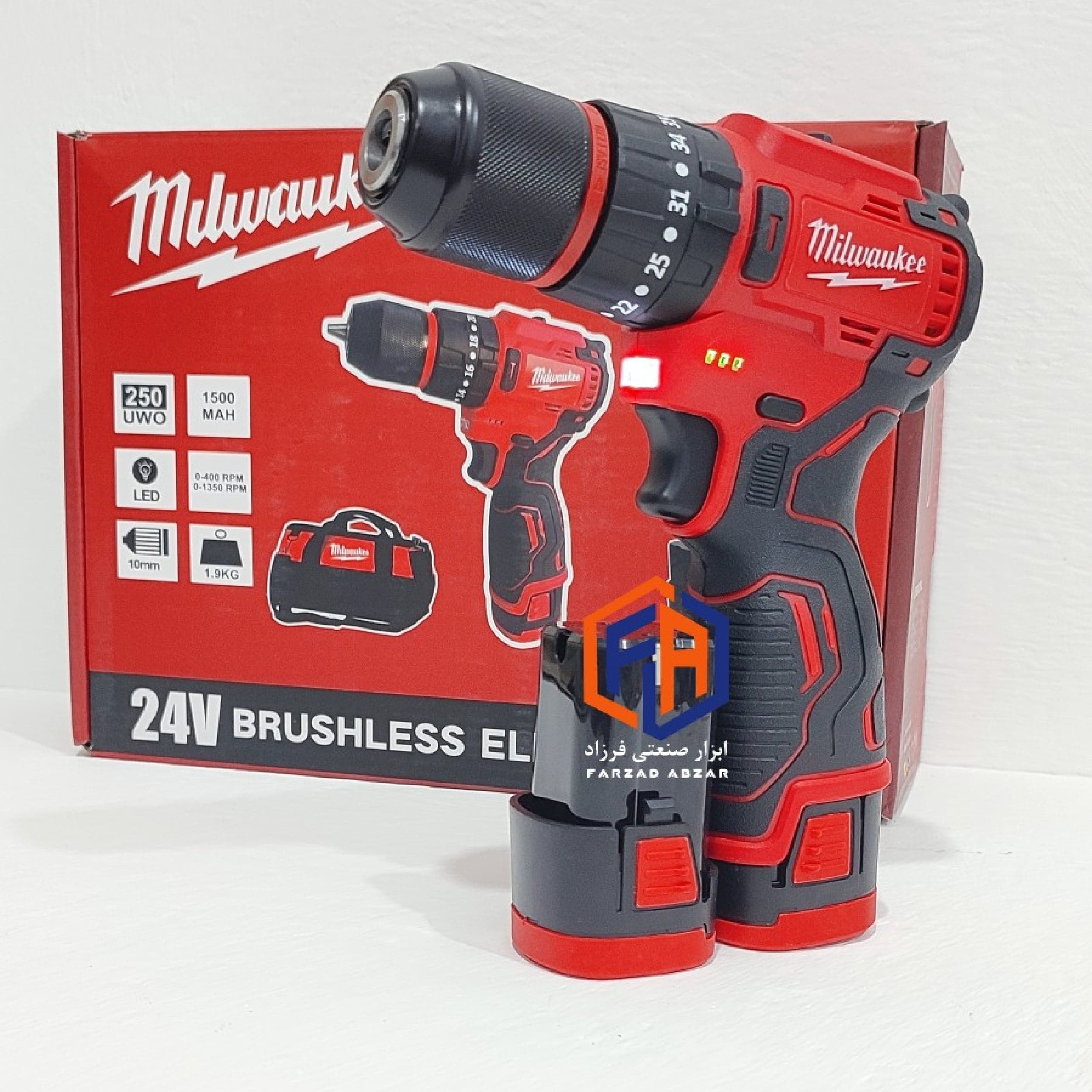 دریل شارژی میلواکی سه نظام فلزی مدل MILWAUKEE BRUSHLESS 24v