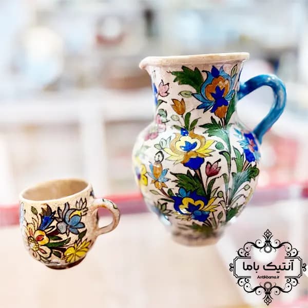 پارچ و لیوان سفالی نقاشی دست