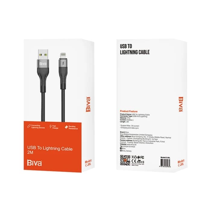 کابل شارژ 2 متری USB به لایتنینگ بیوا مدل C-20L — تصویر ۳