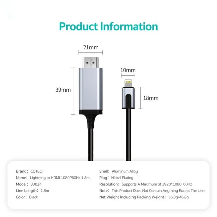 کابل HDMI به لایتنینگ کوتتسی طول 1.8 متر مدل 33024 — تصویر ۶