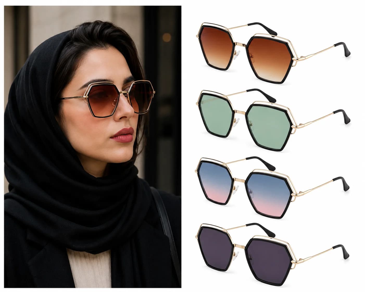 بسته عمده ۱۶ عددی عینک آفتابی زنانه فریم فلزی برند Gucci — تصویر ۳