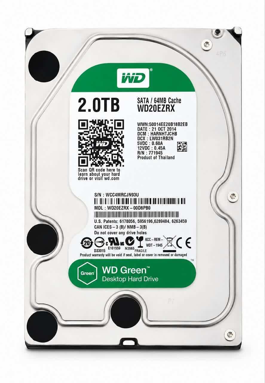هارددیسک اینترنال وسترن دیجیتال سری سبز مدل WD20EZRX ظرفیت 2 ترابایت استوک