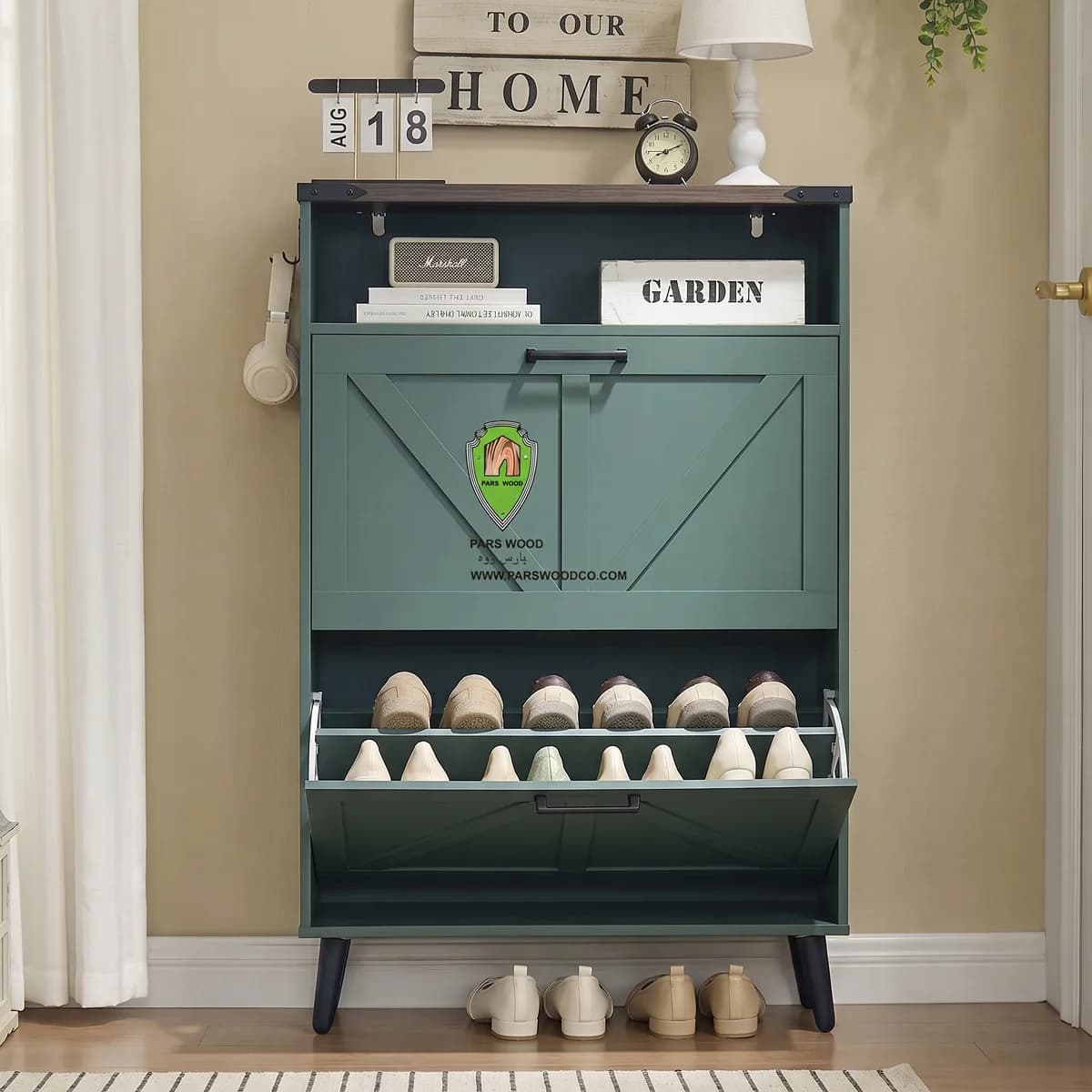 جا کفشی کد 9 پارس وود | مدل داشبوردی با روکش چوب طبیعی راش