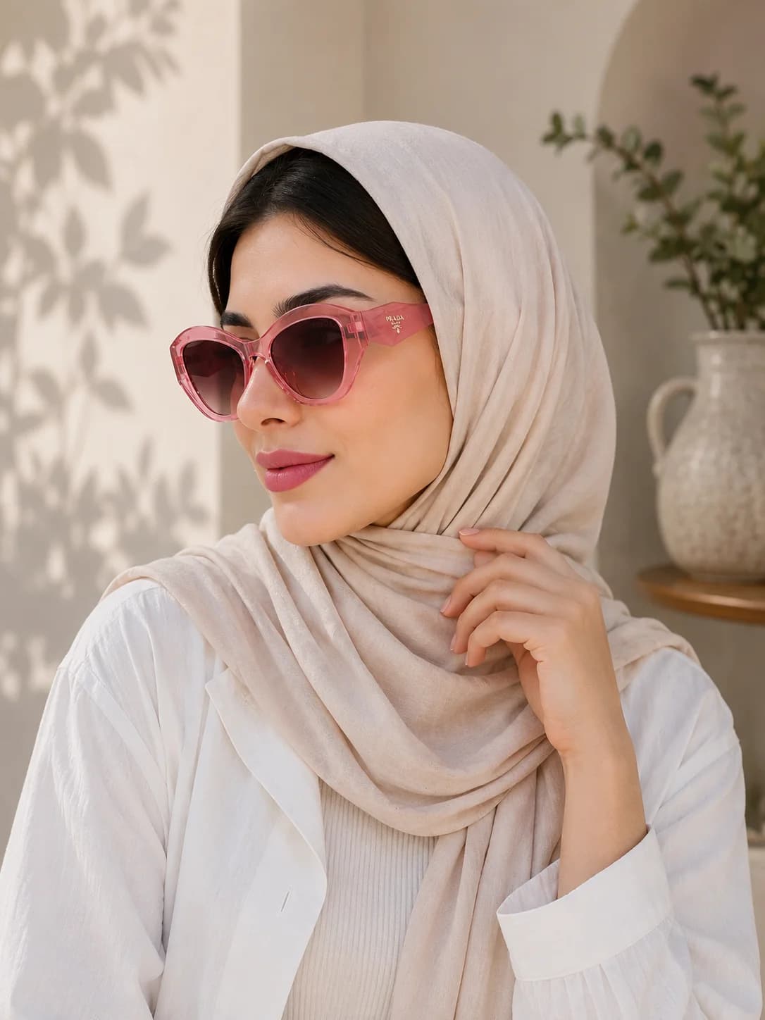 عینک آفتابی زنانه برند Prada فریم کائوچو گلبهی یووی 400 — تصویر ۵
