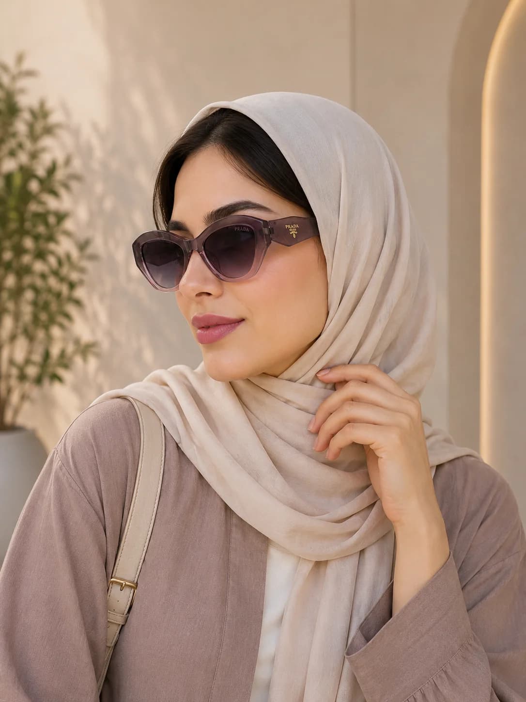 عینک آفتابی زنانه برند Prada فریم کائوچو دودی_صورتی یووی 400 — تصویر ۴