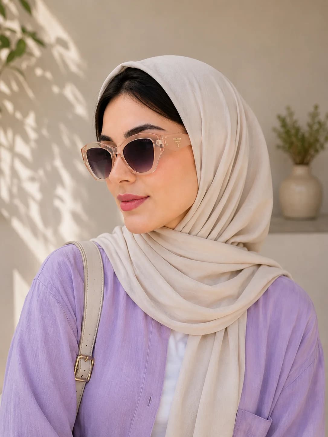 عینک آفتابی زنانه برند Prada فریم کائوچو قهوه ای شفاف یووی 400 — تصویر ۴