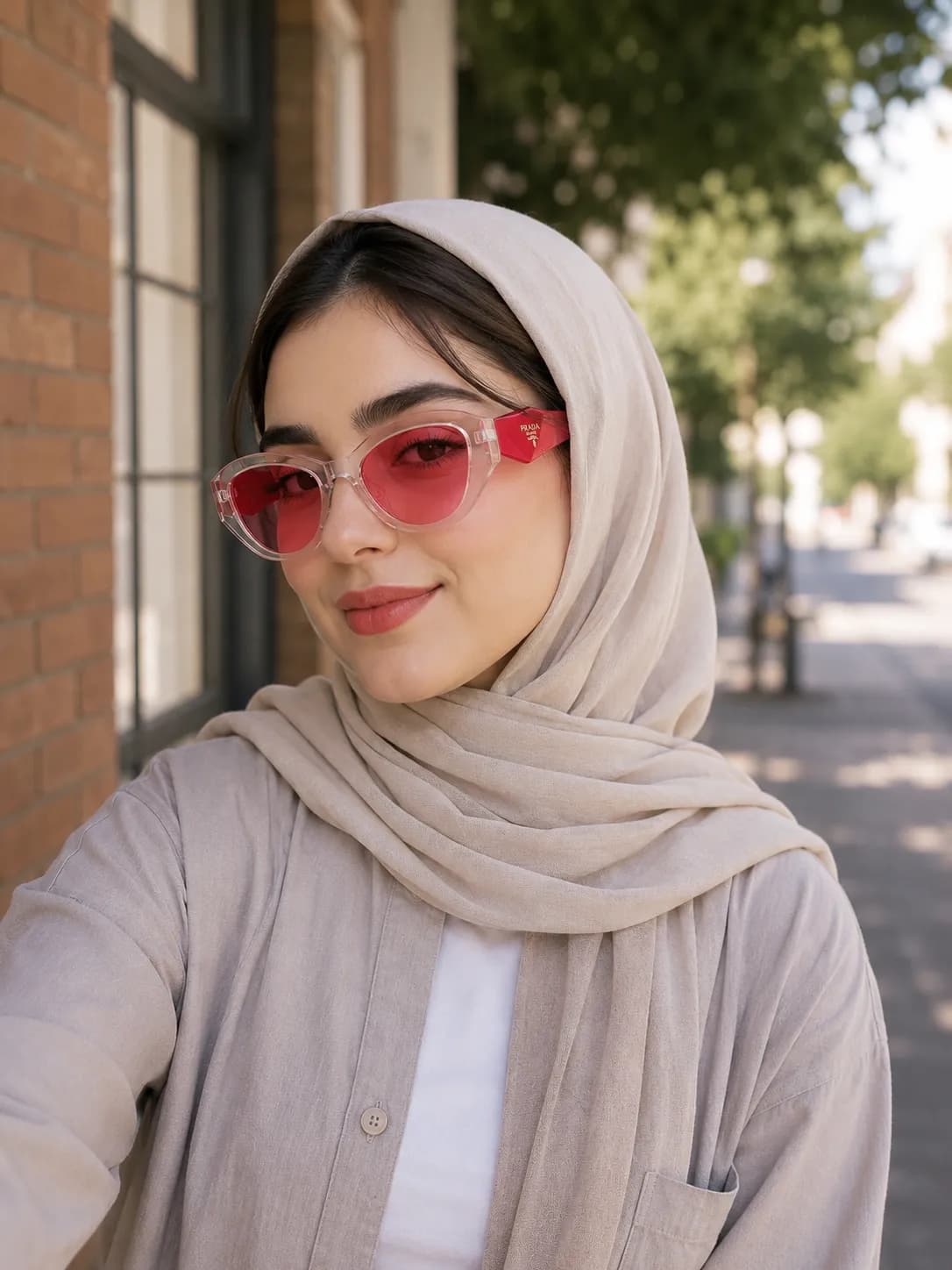 عینک آفتابی زنانه برند Prada فریم کائوچو قرمز یووی 400 — تصویر ۴