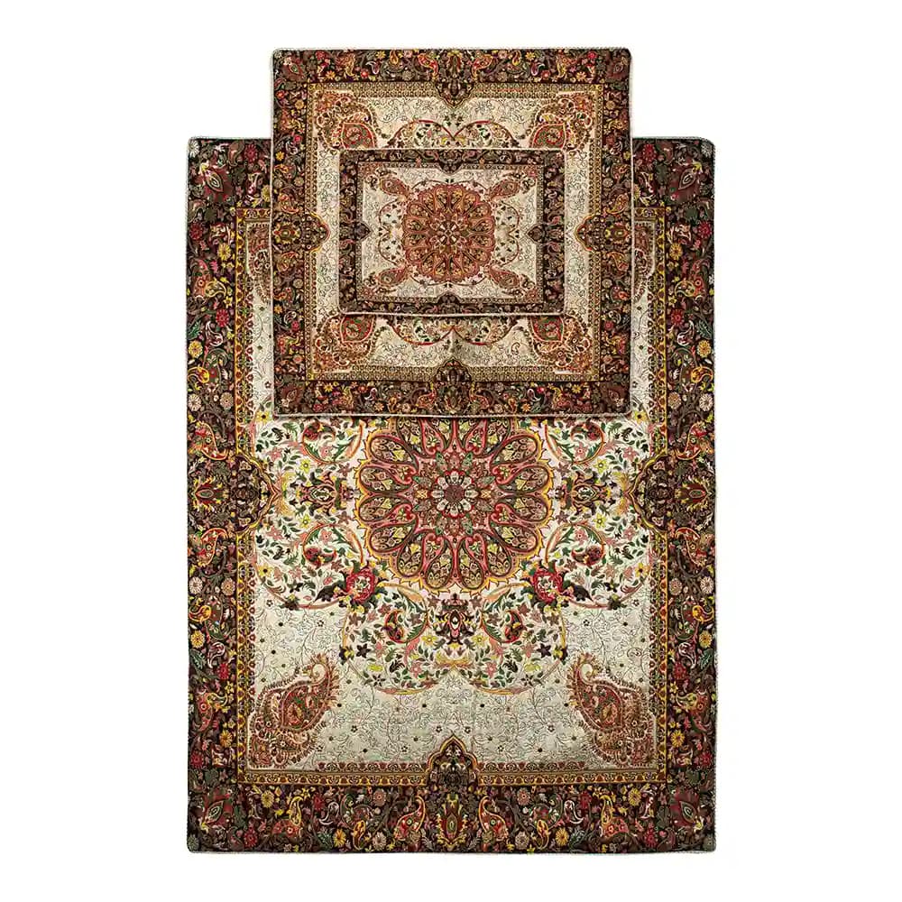 ست سه تکه سجاده و جانماز ترمه زربافت نفیس همادیس طرح افشار طلایی کد TR07-S