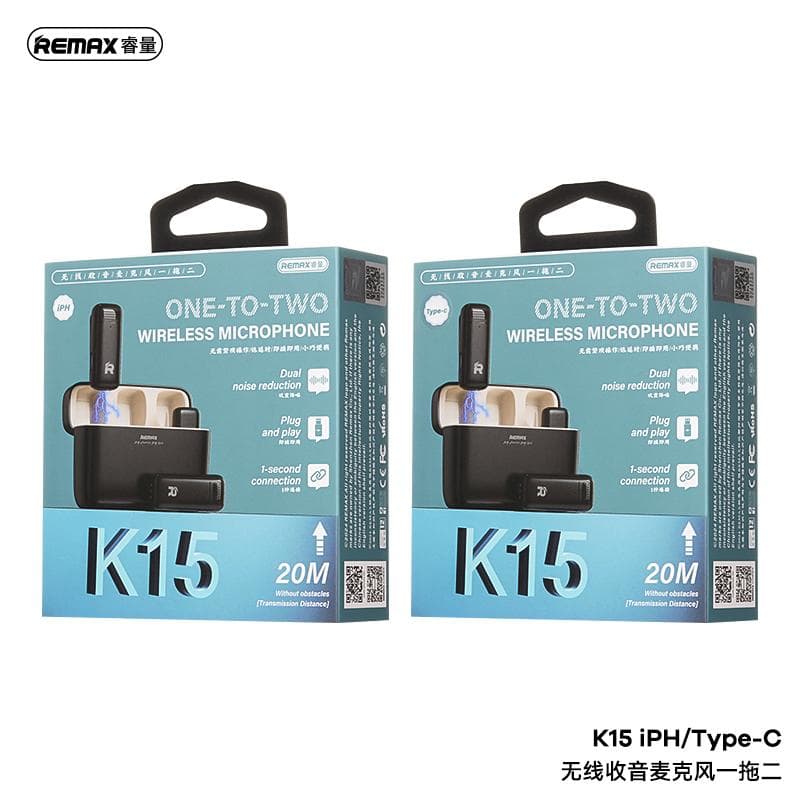 میکروفون یقه ای دوگانه بیسیم ریمکس مدل ‫‪Type-C‬‬‫‪K15‬‬ — تصویر ۳
