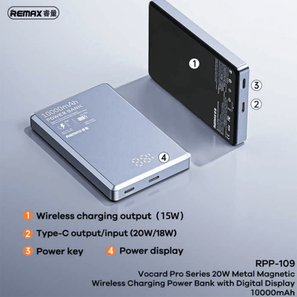 پاور بانک مگ سیف ریمکس مدل RPP-109 با ظرفیت 10000 میلی آمپر ساعت — تصویر ۳