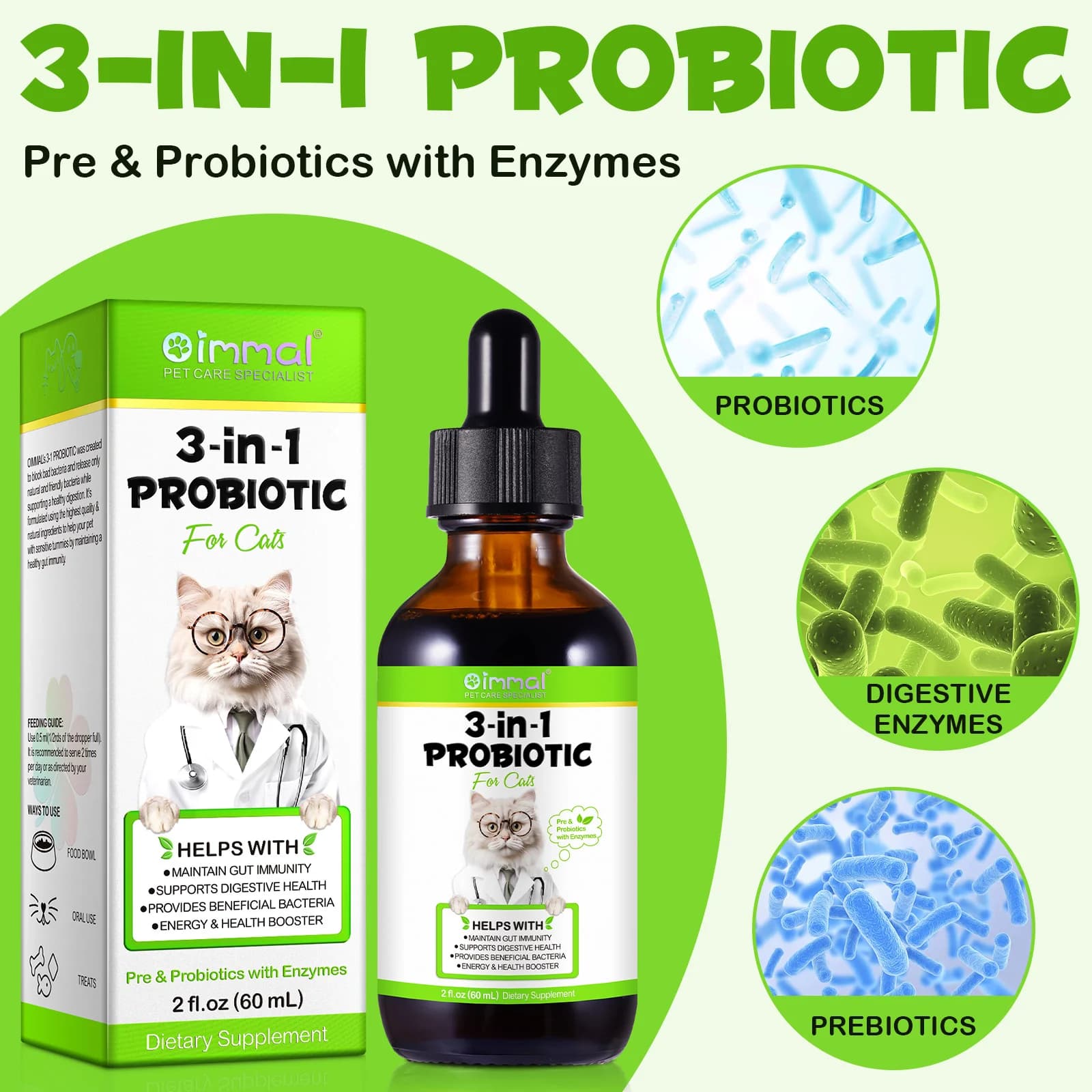 قطره 3 در1 پروبیوتیک گربه اویمال _ Oimmal cat milk 3in1 probiotic — تصویر ۳