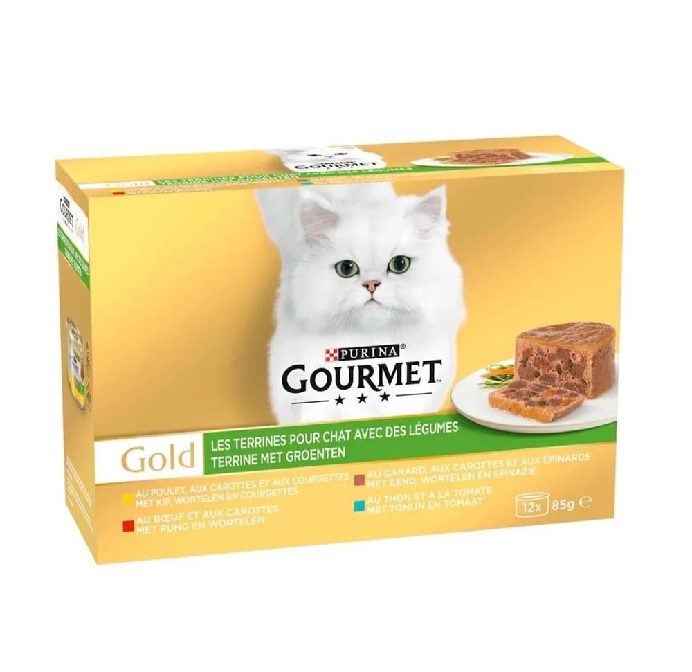 کنسرو گربه گورمت گلد پته مغزدار با طعم بیف و هویج _ Gourmet Gold beef